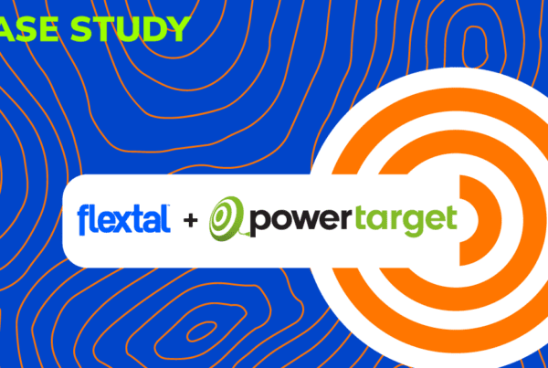 Blue field with an orange bullseye and the logos for FlexTal and Power Target. Title, "Case Study" appears in bright green.